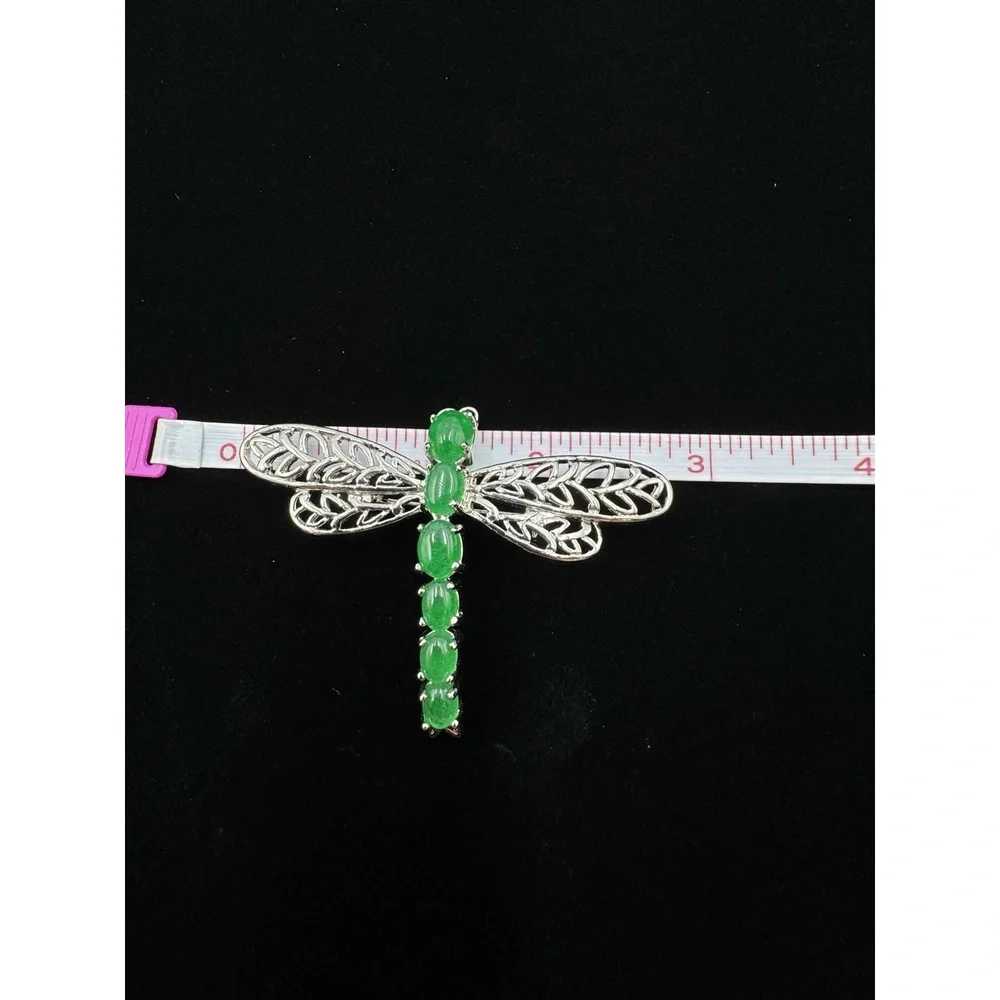Silver Tone Jadeite Openwork Dragonfly Brooch Pin Bug‎ Jewelry